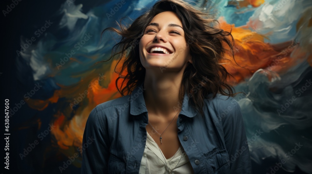 pretty woman laughing on a colorful background pretty woman laughing on a colorful background