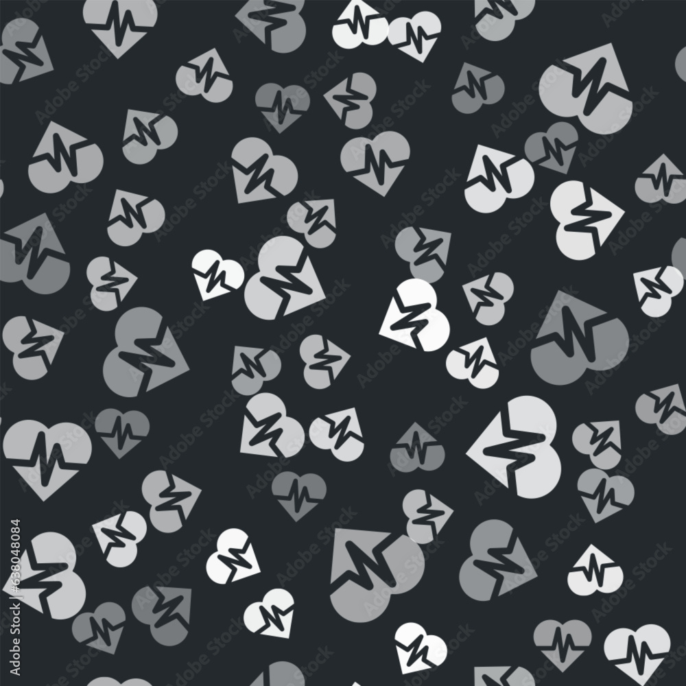 Grey Health insurance icon isolated seamless pattern on black background. Patient protection. Security, safety, protection, protect concept. Vector.