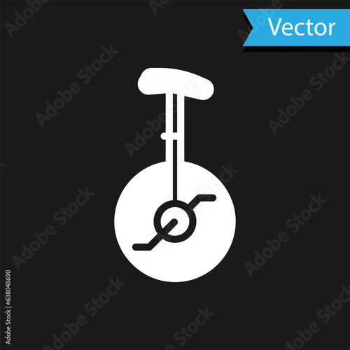 White Unicycle or one wheel bicycle icon isolated on black background. Monowheel bicycle. Vector