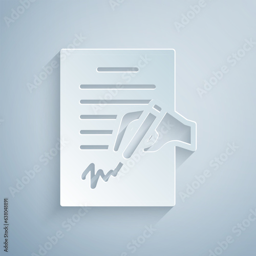 Paper cut Petition icon isolated on grey background. Paper art style. Vector