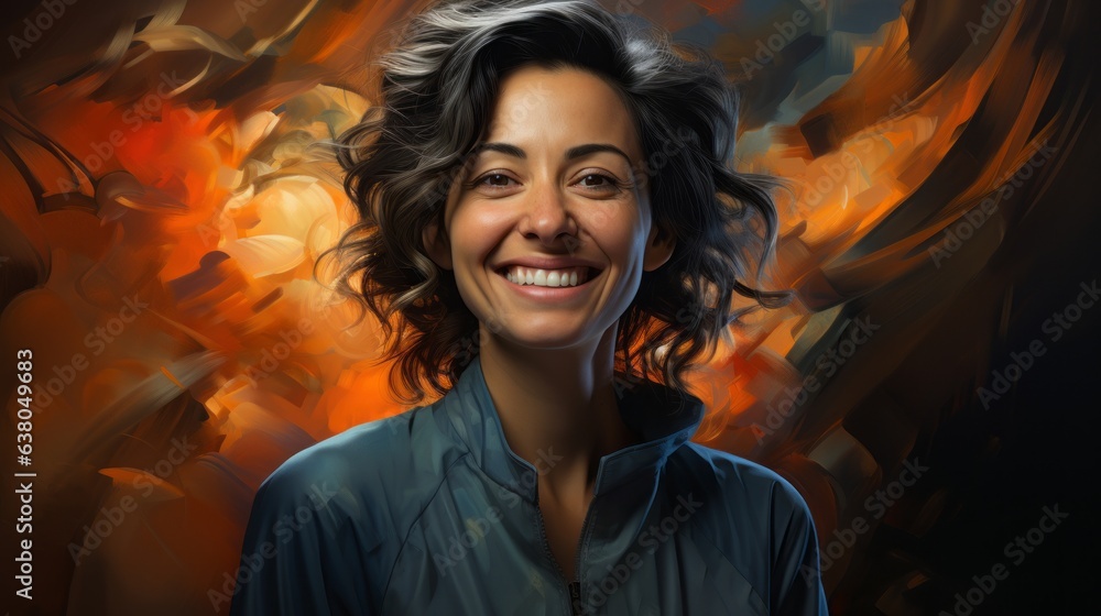 portrait of a laughing girl on a blue background portrait of a laughing girl on a blue background