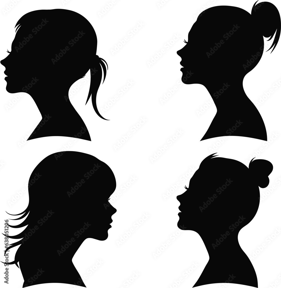 Male and female head silhouettes avatar, profile icons. Stock vector