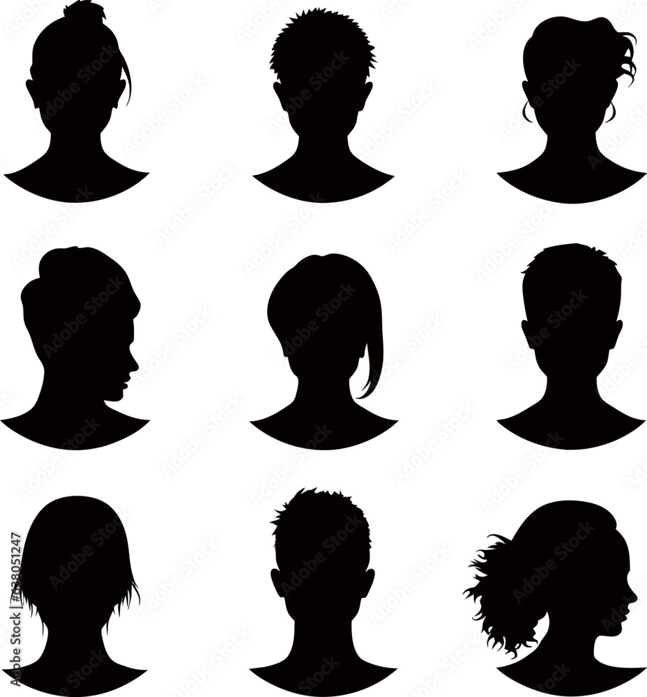 Male and female head silhouettes avatar, profile icons. Stock vector Male and female head silhouettes avatar, profile icons. Stock vector