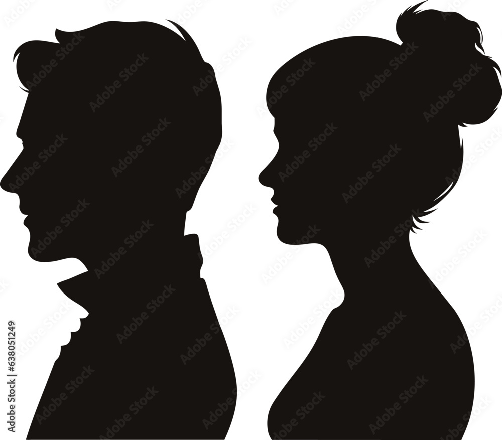 Man and woman silhouette face to face – vector.