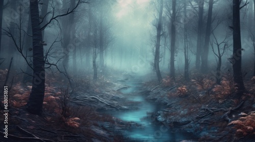 a mysterious, misty woodland