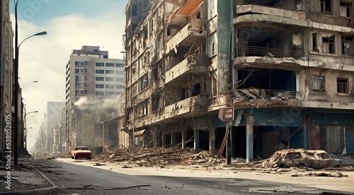 burning buildings after the war, war scene, flamming houses © Gegham