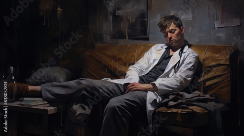 A painting of a man sitting on a couch