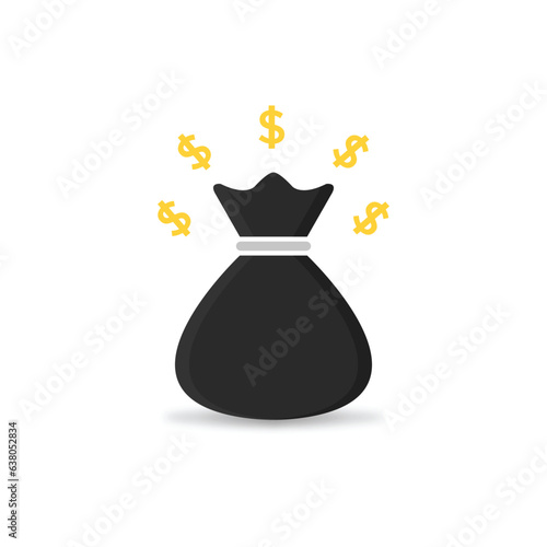 black money bag icon with shadow. flat trend moneybag and logotype graphic cute cartoon design illustration isolated on white. concept of retirement planning or future income storage like accounting