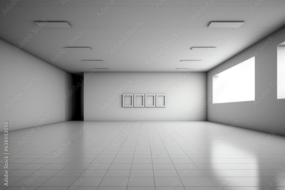 Empty white room with big windows. Gallery. Empty white room with big windows. Gallery.