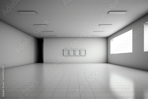 Empty white room with big windows. Gallery.