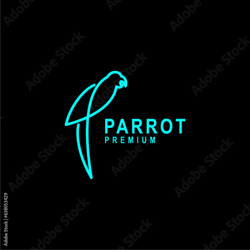 
Blue color parrot line art logo on a black background
