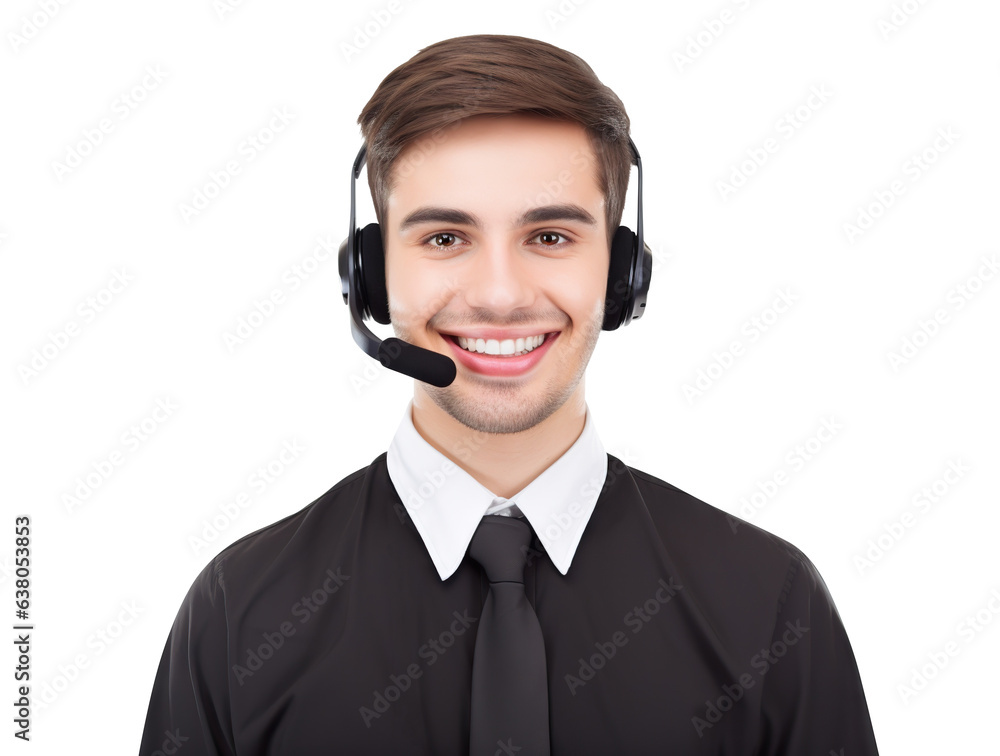 Happy call center assistant wearing headset, cut out Happy call center assistant wearing headset, cut out
