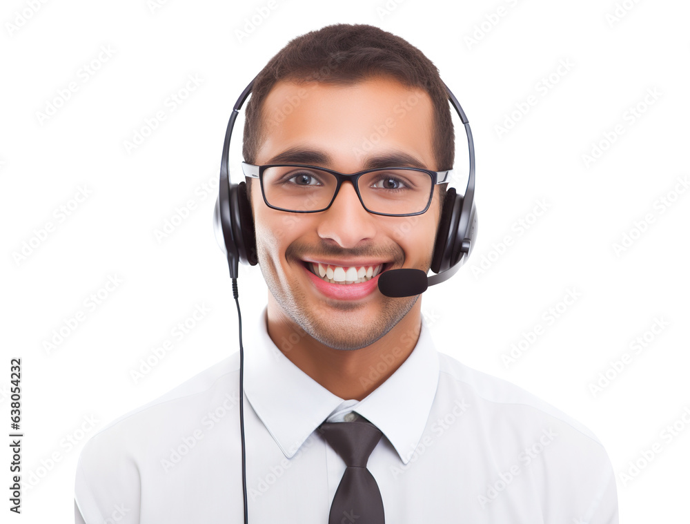 Happy call center assistant wearing headset, cut out Happy call center assistant wearing headset, cut out