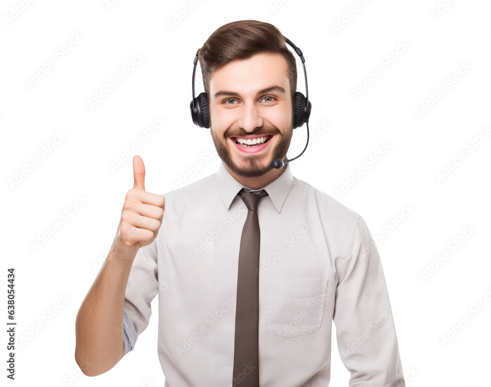 Happy call center assistant wearing headset, cut out Happy call center assistant wearing headset, cut out