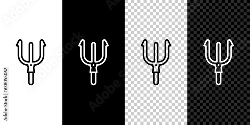 Set line Neptune Trident icon isolated on black and white, transparent background. Vector
