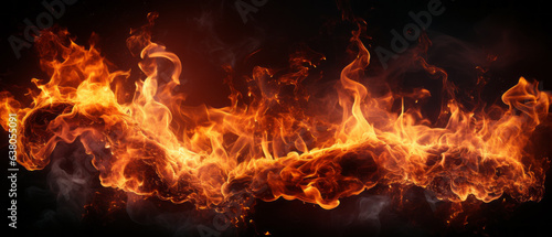 Closeup of burning flames, fire background banner long.generative aI
