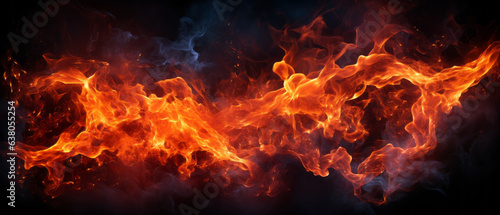 Closeup of burning flames, fire background banner long.generative ai