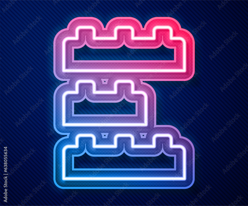 Glowing neon line Toy building block bricks for children icon isolated on blue background. Vector Glowing neon line Toy building block bricks for children icon isolated on blue background. Vector