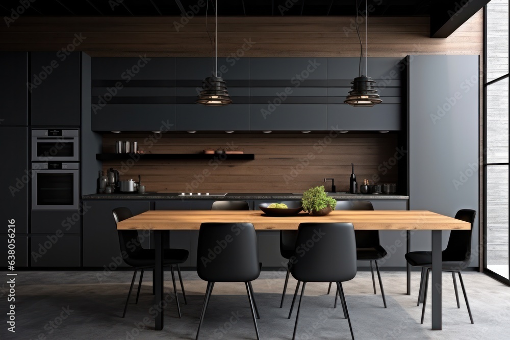 This cozy kitchen showcases an inviting dining area, with warm wooden furniture, walls adorned with tasteful designs, and a ceiling that adds a sense of airiness to the room This cozy kitchen showcases an inviting dining area, with warm wooden furniture, walls adorned with tasteful designs, and a ceiling that adds a sense of airiness to the room