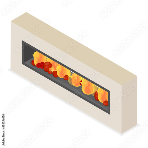 3D Isometric Flat Vector Set of Fireplaces, Firewood Heat Systems. Item 3
