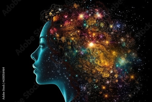 the universe inside. The galaxy is filled by a ladys silhouette. the notion of intellectual and philosophical matters. NASA provided the components for this image.