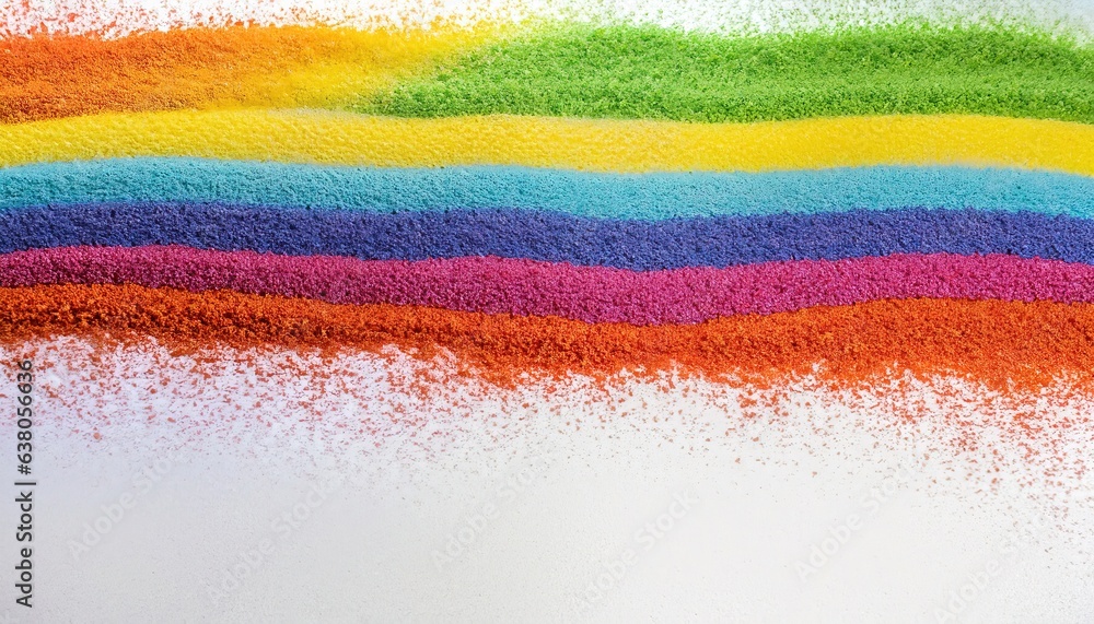 different color texture background, Close up of rainbow colored sand stripes on white background copy space