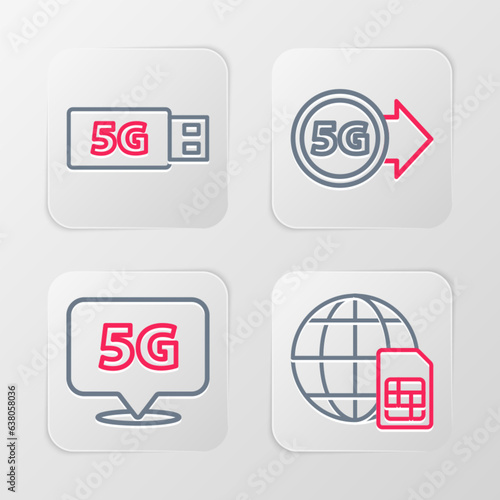 Set line 5G network, Location, and modem icon. Vector