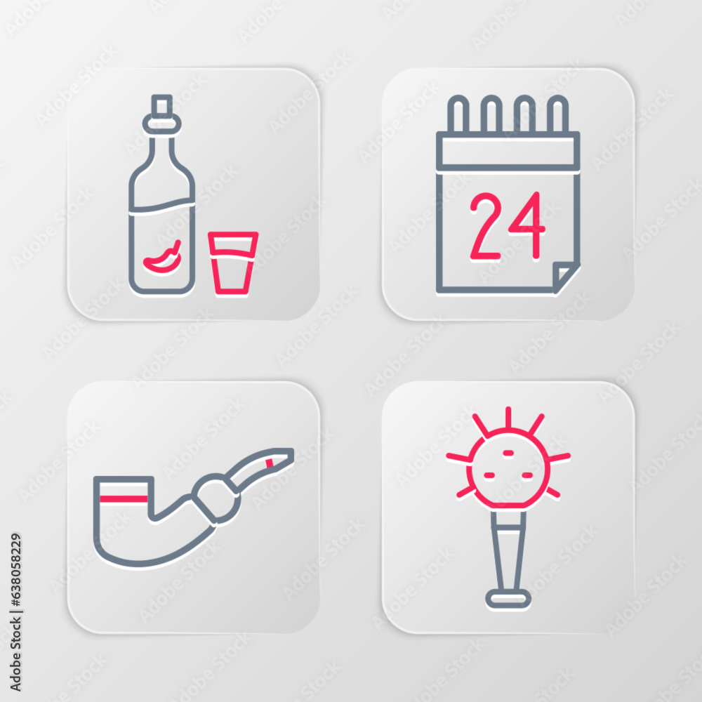 Set line Mace, Smoking pipe, Independence day of Ukraine and Vodka with pepper and glass icon. Vector Set line Mace, Smoking pipe, Independence day of Ukraine and Vodka with pepper and glass icon. Vector
