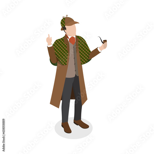 3D Isometric Flat Vector Set of Inspector Holmes Characters, Private Investigator. Item 5