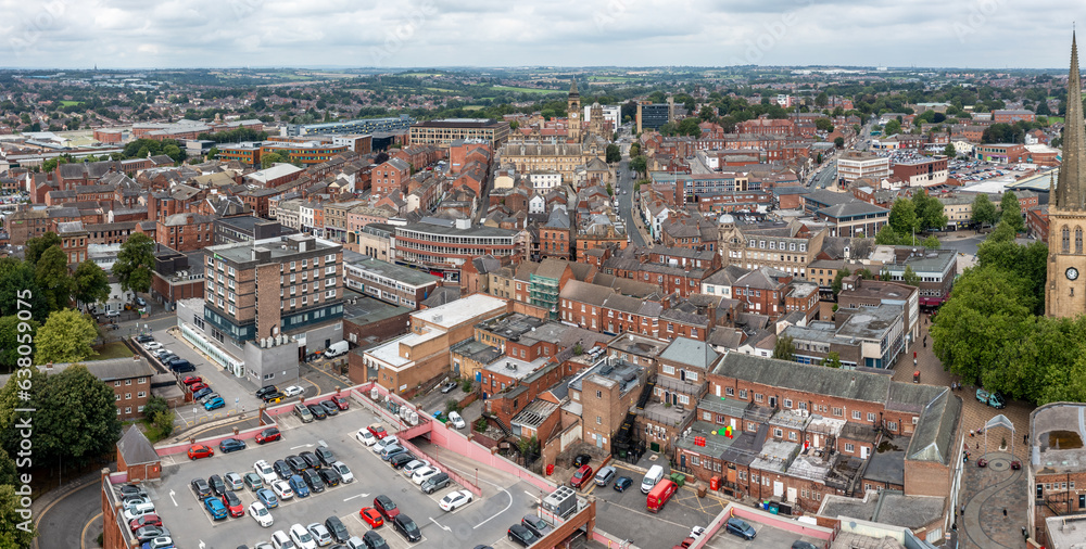 Fototapeta premium Aerial panorama of Wakefield city centre in West Yorkshire