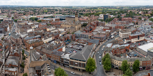 Aerial panorama of Wakefield city centre in West Yorkshire