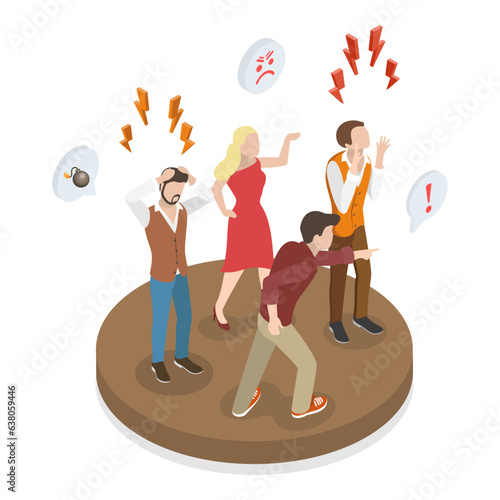 3D Isometric Flat Vector Illustration of Angry Characters, Aggressive People Yelling at Each Other. Item 2