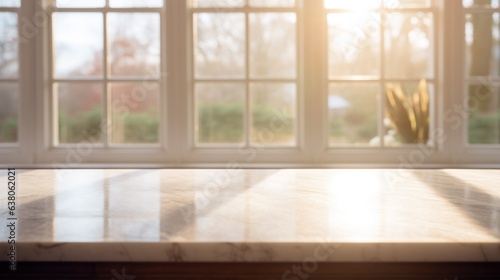 The bright daylight spilling in from the window, reflecting off the glossy marble counter top, creates a sense of airiness and elegance in the otherwise confined space