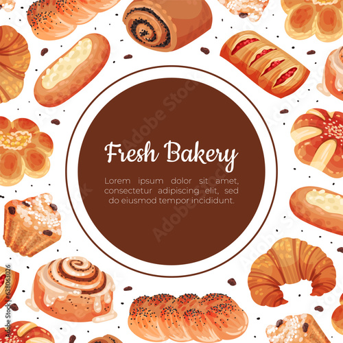 Baked Product Banner Design with Sweet Bun and Pastry Vector Template