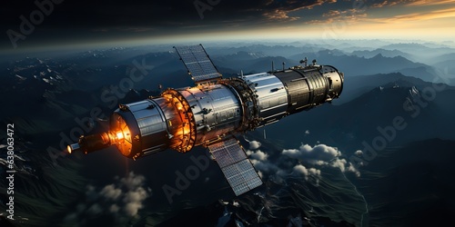 AI Generated. AI Generative. Galaxy space cosmic satellite shuttle rocket space ship universe station. Graphic Art