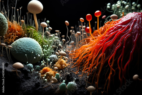 Microscopic view of soil organisms including nematodes and fungi  photo