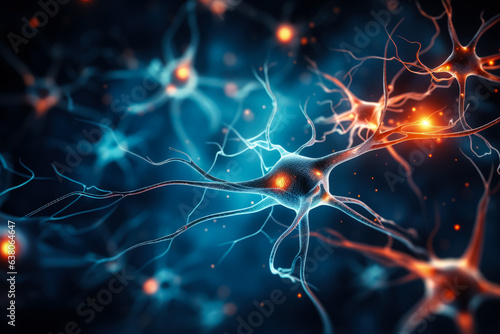 Foto Synapse of neuron cell biology concept