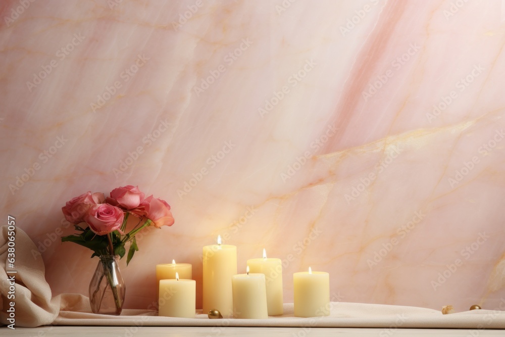 Φωτογραφία A cluster of glowing candles and vibrant roses adorn the wall, creating a beauti