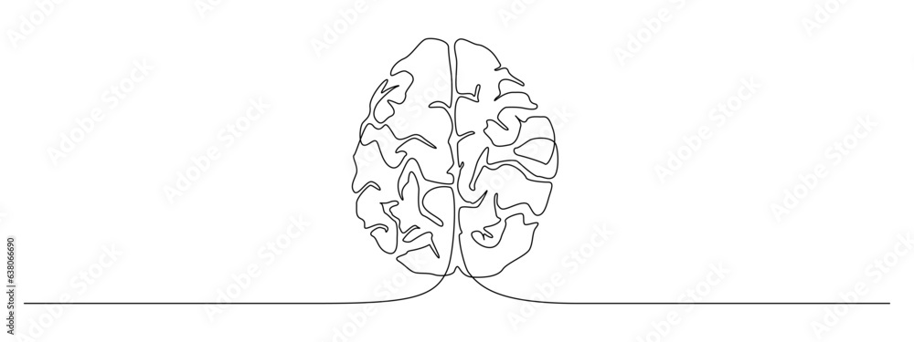 Continuous one line drawing of Human brain. Genius idea and psychology concept in simple linear style. Editable stroke. Doodle outline vector illustration - obrazy, fototapety, plakaty 