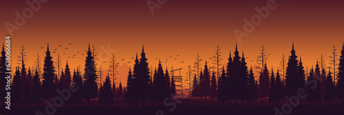 nature mountain sunset with forest silhouette landscape panorama vector illustration good for wallpaper design  design template  background template  and tourism design template