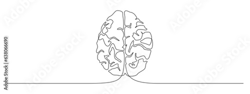 Continuous one line drawing of Human brain. Genius idea and psychology concept in simple linear style. Editable stroke. Doodle outline vector illustration