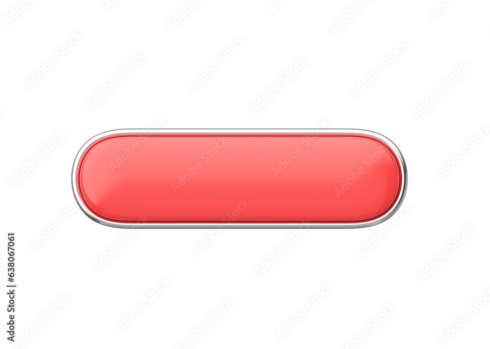 3d render long button - glossy web element, rectangular shiny label with chrome and clean click symbol 3d render long button - glossy web element, rectangular shiny label with chrome and clean click symbol