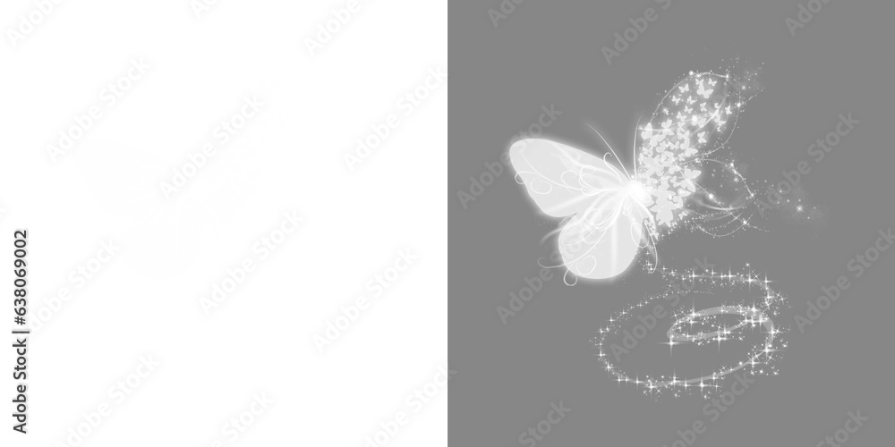 Magic beautiful butterflies isolated. Magic Angel on transparent png. Shiny curve flare with sparkle png on transparent background