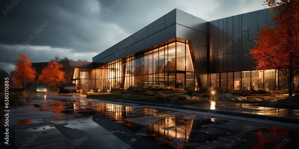 Fototapeta premium Large warehouse at night, generative ai
