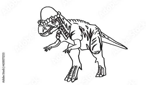 graphical sketch of  Pachycephalosaurus standing isolated on white,vector illustration,dinosaur