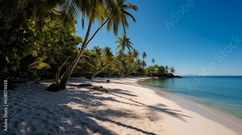 Beach with coconut trees. Generative AI.