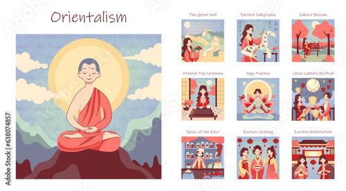 Oriental culture set. East asian elements and traditions. Eastern, chinese