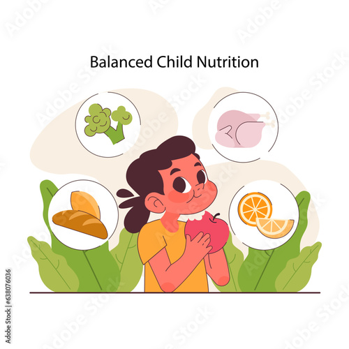 Child nutrition. Balanced diet for healthy child development. Positive