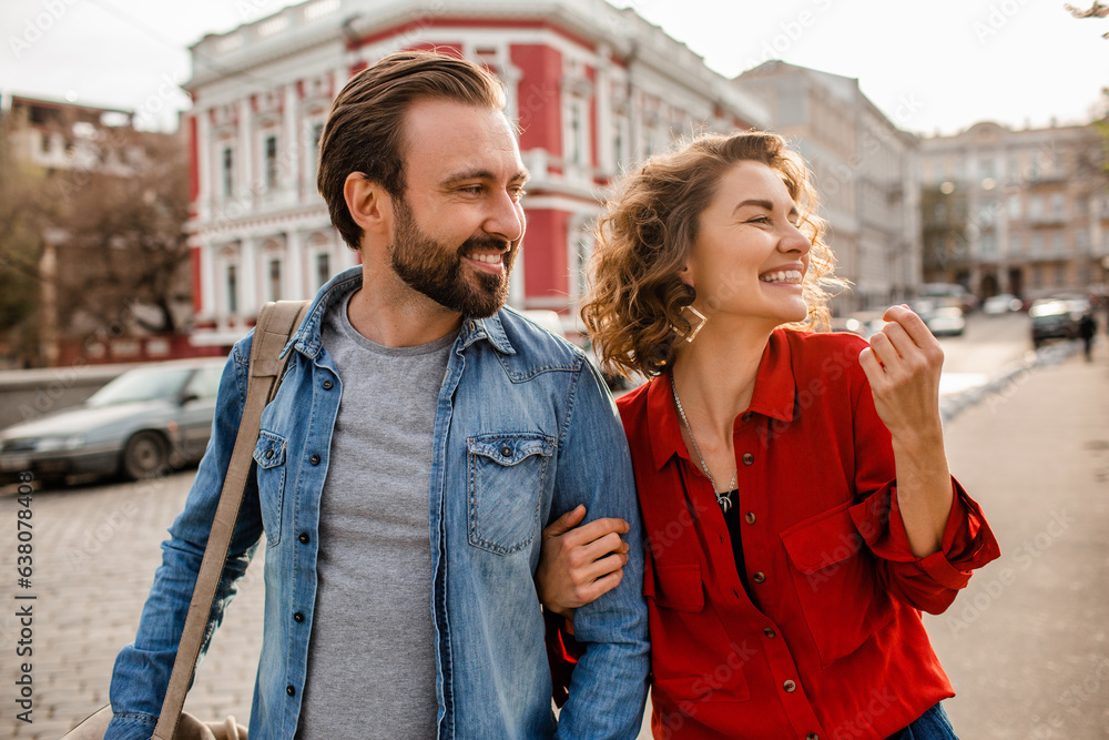 Fototapeta premium man and woman on romantic vacation walking together