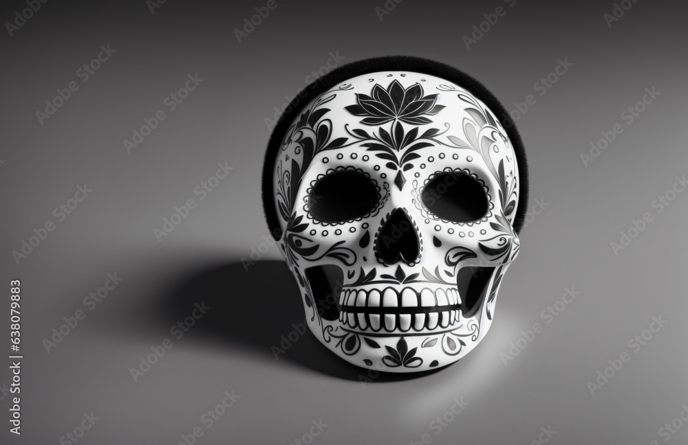 Black and white wallpaper with sugar skull as a symbol of Day of the Dead. Calavera for Dia de los Muertos. Mexican tradition Black and white wallpaper with sugar skull as a symbol of Day of the Dead. Calavera for Dia de los Muertos. Mexican tradition